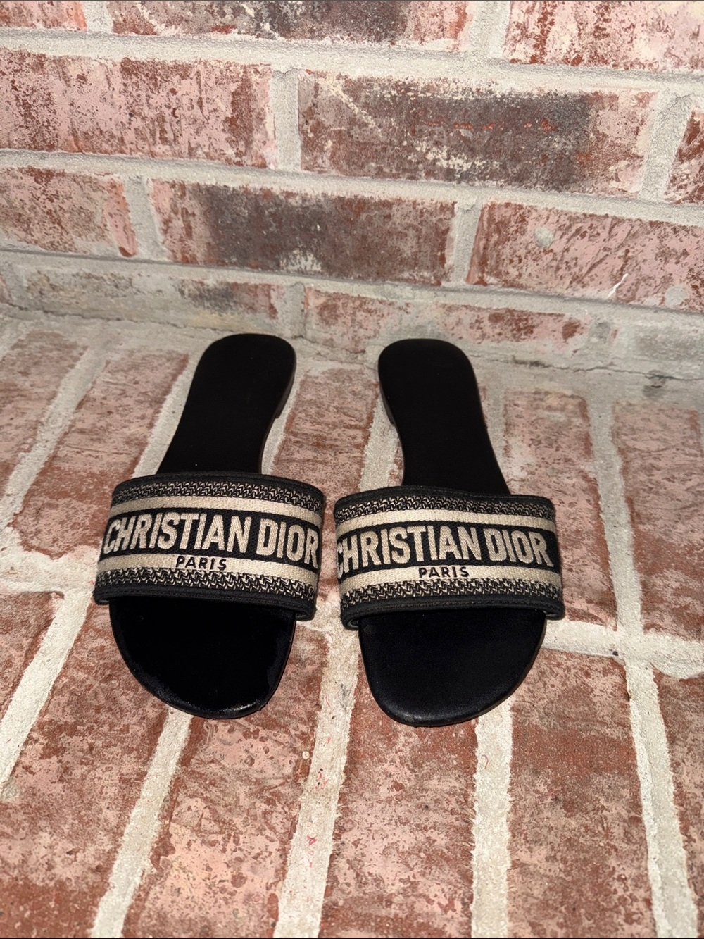 Dior Dway Navy blue Slides with Cream Logo Strap size 40